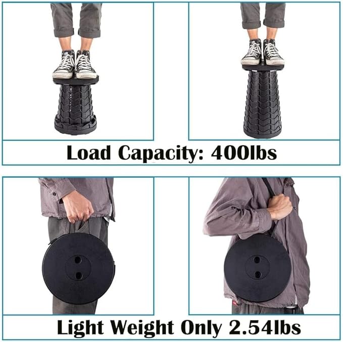 2-Pack Collapsible Stool, 400lbs Max Weight, Lightweight But Sturdy, Portable Retractable Folding Telescoping Foldable Camping Stool for Adults Outdoor Fishing Hiking BBQ