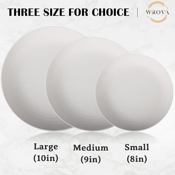 Wrova Wheat Straw Plates - 9 Inch Unbreakable Dinner Plates Set of 8 - Dishwasher & Microwave Safe Plastic Plates Reusable for Kitchen and Camping (white)