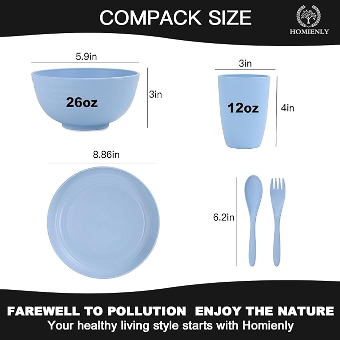 Homienly Wheat Straw Dinnerware Sets 20 PCS Cups and Plates Sets for Kitchen Microwave and Dishwasher Safe Plate Set Unbreakable Camping Dish Set Kids Plates and Bowls Sets for Picnic, RV (Multilight)