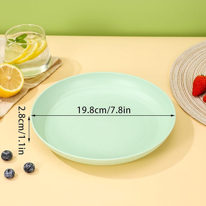 Wheat Straw Plates, Unbreakable Dinner Plates Set of 4, Plastic Plates Reusable, Dishwasher & Microwave Safe, Lightweight Salad Plates for Camping/Kitchen (Green)