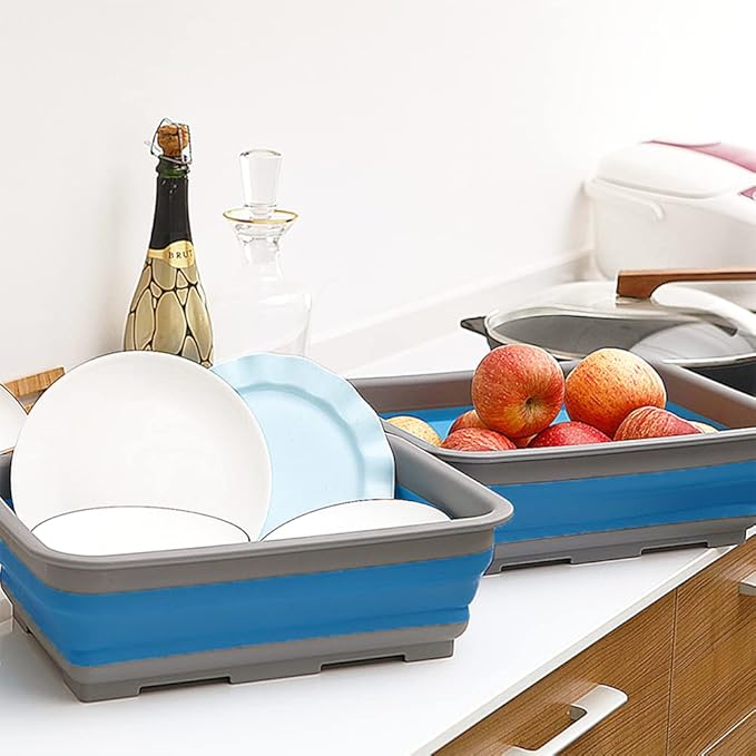 Goderewild Collapsible Dish Pans – 10L (2.6 Gal) Foldable Sink Tub, 14.5'' x 10.5'' x 5", Compact and Space-Saving Multiuse Foldable Basin for Dish Washing, Camping, RV and Vegetable Cleaning