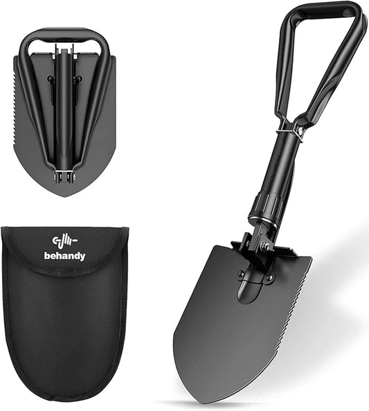18.5" Folding Shovel, Collapsible Shovel for Car Snow, Camping Shovel and Pickax, Military Entrenching Tool for Gardening, Camping, Sand, Off Road, Portable Car Emergency kit