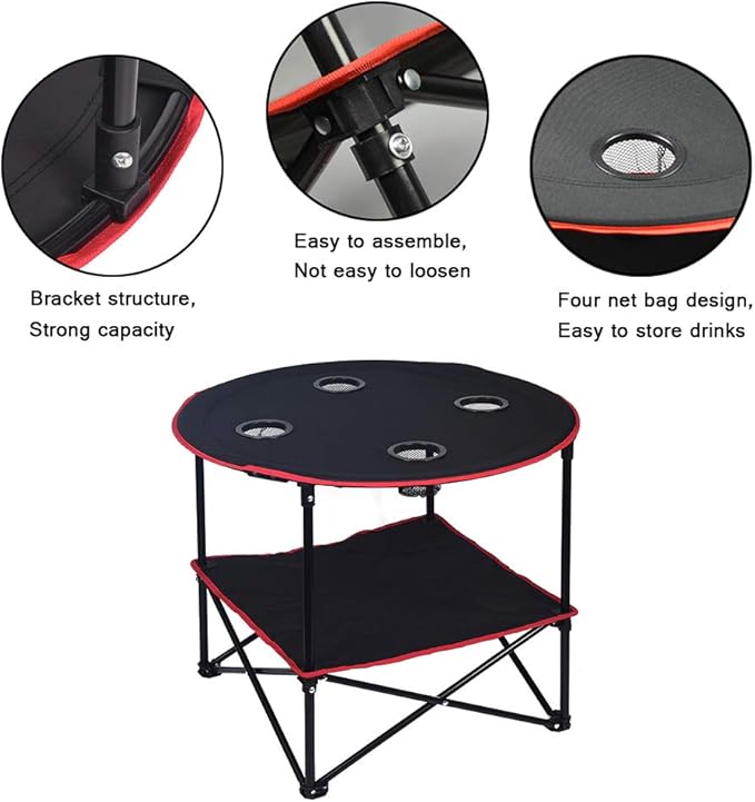 LEADALLWAY Camping Table Folding Picnic Table with 4 Cup Holders and Carrying Bags Collapsible Canvas Portable Tables Folding for BBQ Outdoor Fishing | 4 Cup Holders, Carrying Bags, Collapsible, BBQ, Outdoor, Fishing