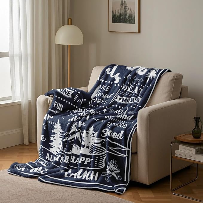 Ryubein Camping Blanket 50" X 60", Camping Gifts for Men Women, Camper Gifts, Camp Essentials, Camp Accessories, Rv Gifts, Gifts for Rv Owners, Campsite Outdoors Rv Travel Hiking Lovers Throw Blanket