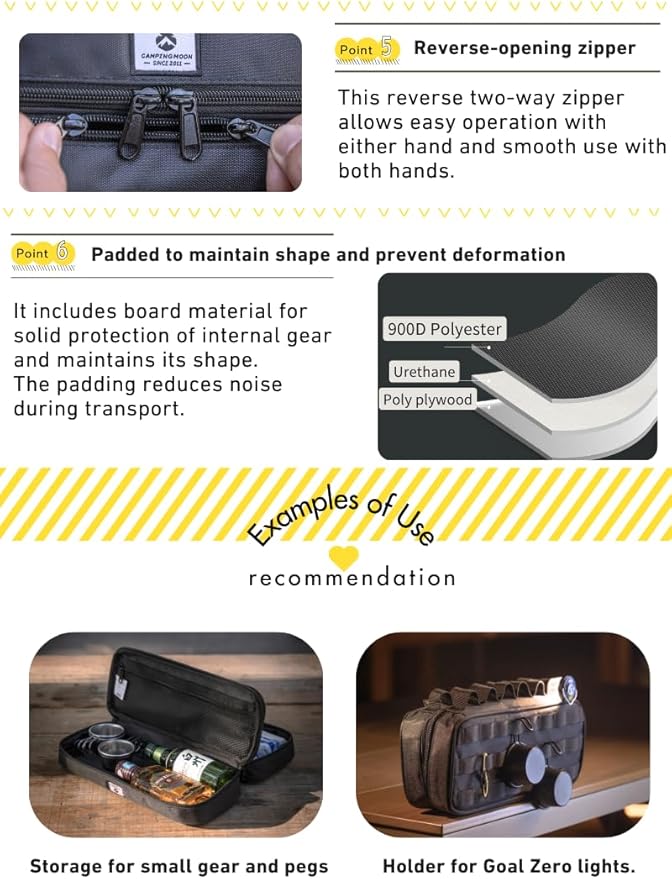 CAMPINGMOON MOLLE System Tactical Camping Gear Organizer Utility Tool Bag w PP Board Support Dual-Layer Rigid Storage Case Tent Stakes Tools