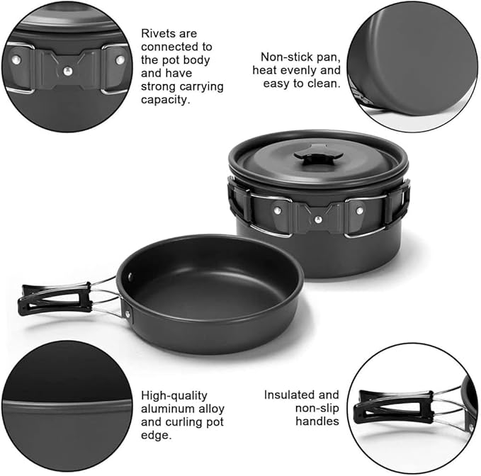 aiGear Camping Cooking Set Cookware Mess Kit with Storage Bag Pot Pan Set Camping Accessories for Outdoor Camping Hiking Picnic Portable and Lightweight Aluminum