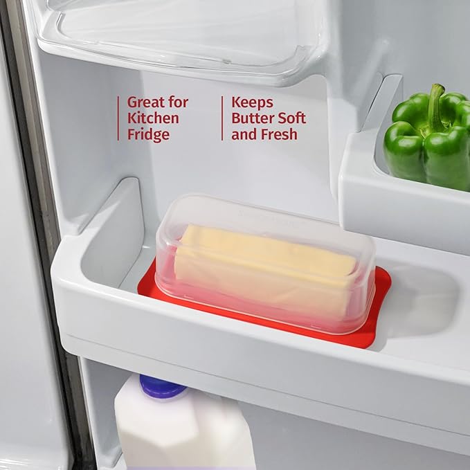 Signoraware Butter Dish with Lid -Butter Keeper Container with Clear Lid for Countertop, Frige- Durable Plastic, Unbreakable Standard Butter Dish Holder For Home, Camping, Multipurpose Bpa Free- Red