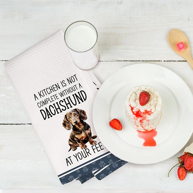2Pcs Funny Dogs Kitchen Towels 24x14 Inch, Cute Dachshund Waffle Weave Dish Towels for Kitchen Home, White Absorbent Microfiber Hand Tea Towel, Weiner Dog Gifts for Women Dog Lovers 4
