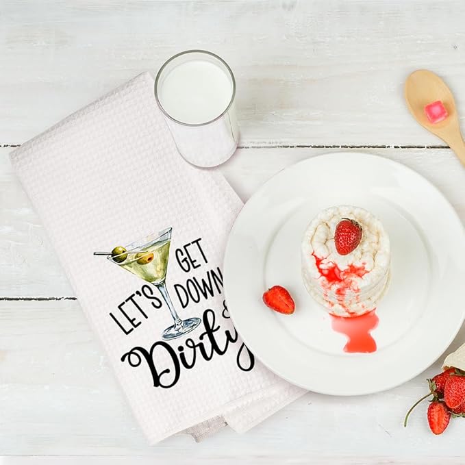 2Pcs Funny Kitchen Towels 24x14 Inch, Whiskey Dirty Alcohol Decor Waffle Weave Hand Towels for Kitchen Bar, White Absorbent Microfiber Dish Cloth Tea Towel Housewarming Gifts for Women Hostess