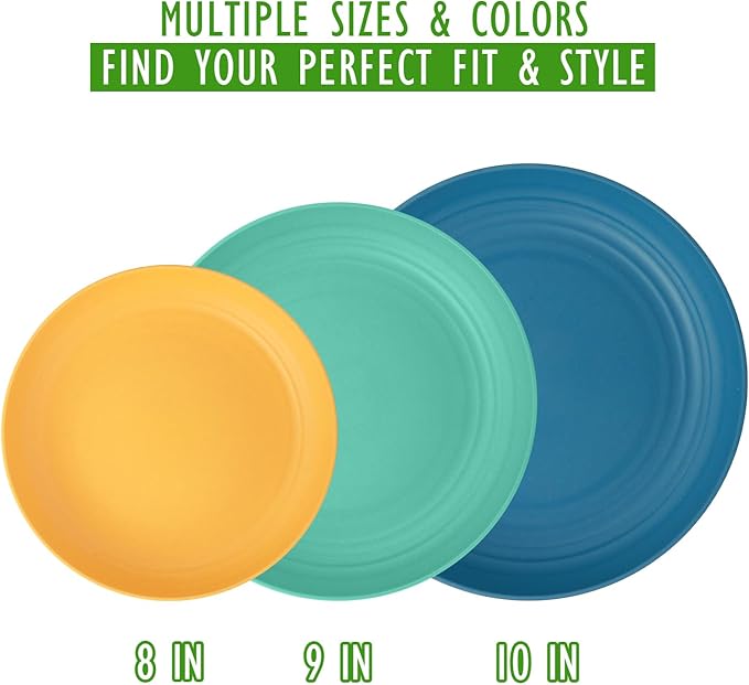 Wheat Straw Plates, 10 in Deep Dinner Plates Set of 6, Unbreakable Reusable Plastic Plates, Unbreakable Microwave and Dishwasher Safe Kids Plate for Kitchen, Camping, Multi
