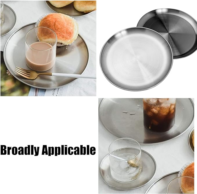 CAMBUY Stainless Steel Plates 9 inch 304 Metal Lightweight Unbreakable Dinner Dishes Plates Set Non-Toxin Dishwasher Safe BPA Free and Healthy (10 Pcs)