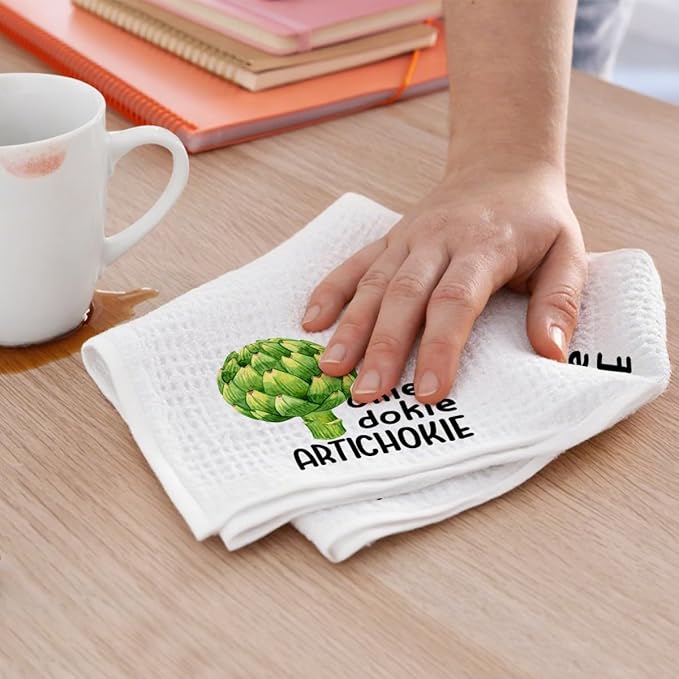 2Pcs Funny Kitchen Towels, Artichoke Beans Vegetable Decor, Hostess Gifts, Dish Towel, Housewarming Gift For Her Women, Wedding Shower Gift, Waffle Weave Hand Towels