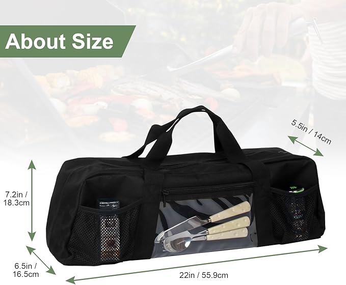 22" Upgraded Grill Tools Storage Bag, BBQ Utensil Holder with Pockets, Carry Bag for Outdoor Camping & Hiking BBQ, Gift for Men