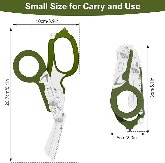 6 in 1 heavy-duty/trauma shears, Folding Retractable Emergency Shears, Outdoor Camping Tools, Seat Belt Cutter, Oxygen Cylinder Wrench, Complimentary Adjustable Wrench (army green)
