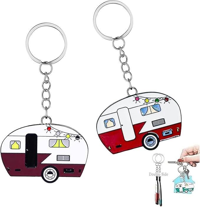 Camper Keychain, Upgraded Double-Side Metal Camping Key chain, Couples RV Accessories Set of 2 for Men Women