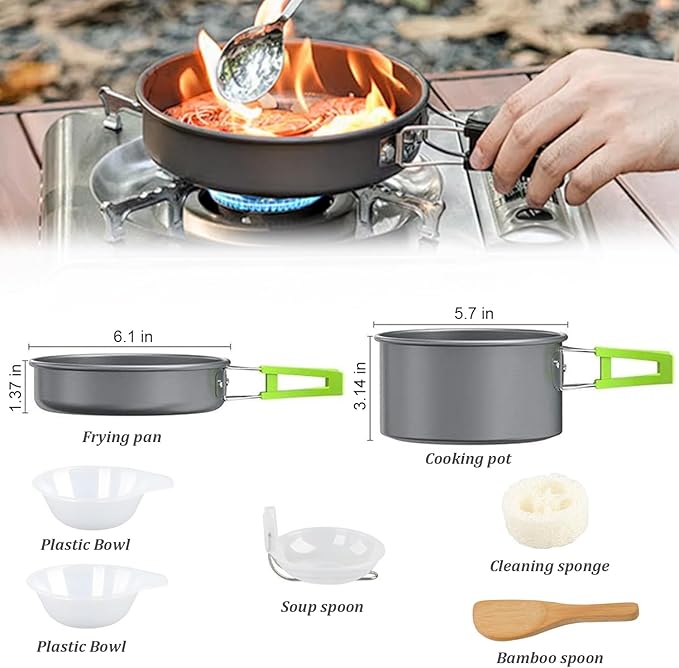 aiGear Camping Cooking Set Cookware Mess Kit with Storage Bag Pot Pan Set Camping Accessories for Outdoor Camping Hiking Picnic Portable and Lightweight Aluminum