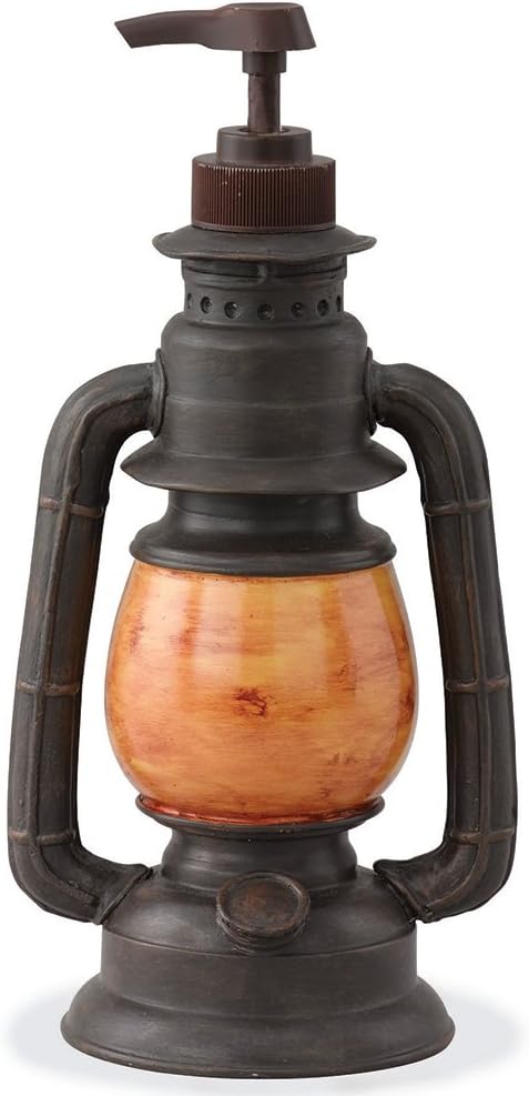 Park Designs Camping Lantern Soap Dispenser | Rustic Farmhouse Bathroom & Kitchen Pump | Refillable Lotion, Hand Wash or Dish Liquid Container | Decorative Resin Accent 9" Tall