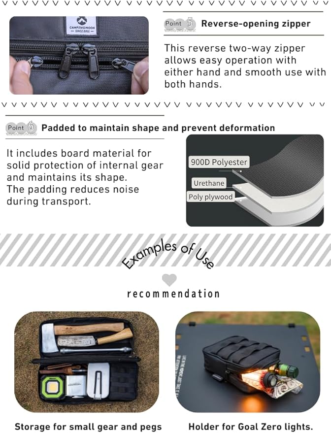 CAMPINGMOON MOLLE System Tactical Camping Gear Organizer Utility Tool Bag w PP Board Support Dual-Layer Rigid Storage Case Tent Stakes Tools
