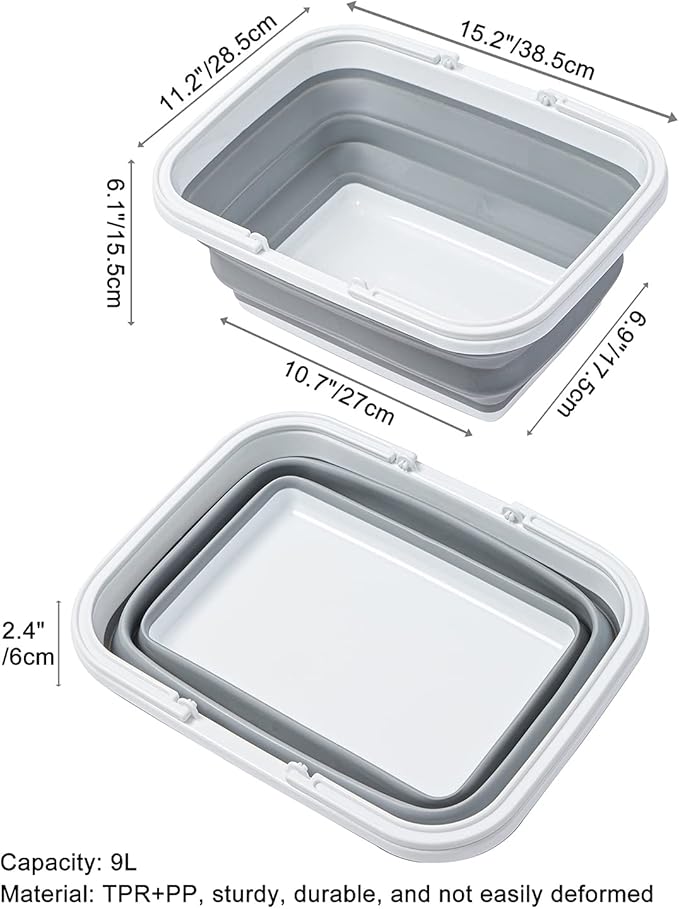 Collapsible Sink with Handle Towel, 2.37 Gal / 9L Foldable Wash Basin for Washing Dishes, Camping, Hiking and Home