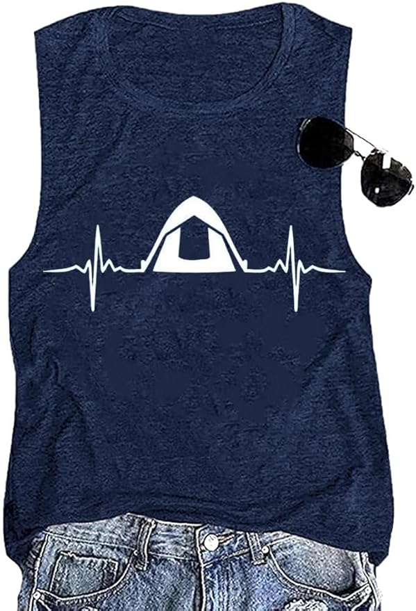 Happy Camp T-Shirt Women Hiking Mountain Adventure Novelty Workout Funny Saying Cute Graphic Athletic Shirt