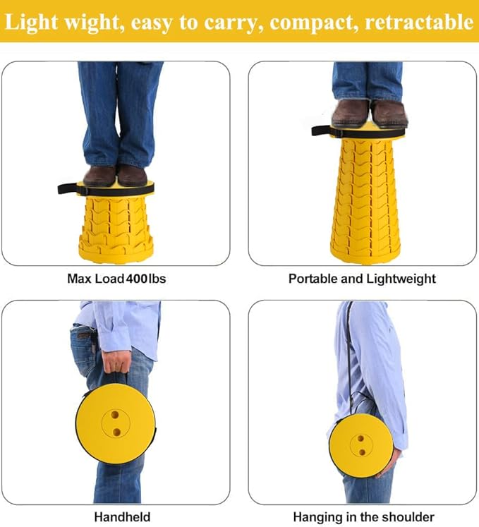Fishboy Upgraded Collapsible Stool, 400lbs Max Weight, Lightweight But Sturdy, Portable Retractable Folding Telescoping Foldable Camping Stool for Adults Outdoor Fishing Hiking BBQ