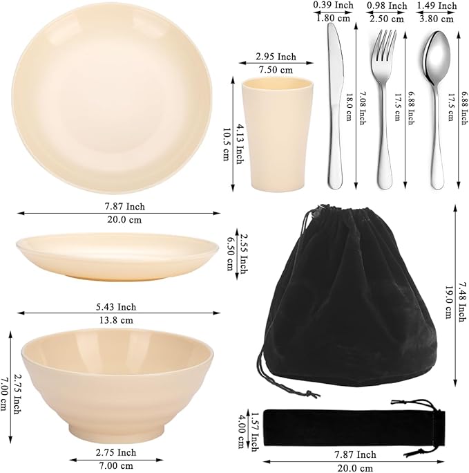 Kyraton Camping Utensils - Travel & Picnic Mess Kit, Silverware Set Includes Knife, Spoon, Fork, Cup, Bowl, Plate - Camping Essentials for 2