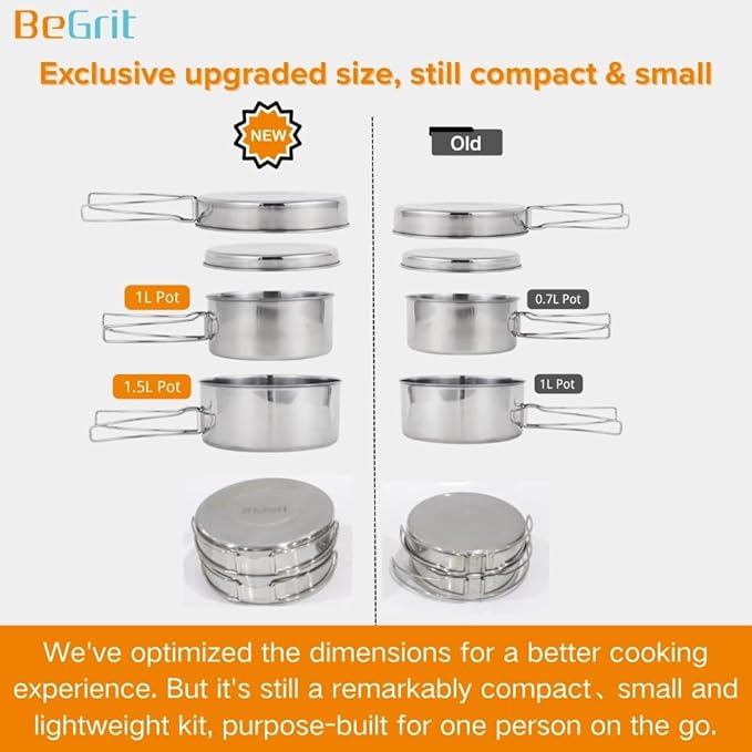 BeGrit Backpacking Camping Cookware Mini Picnic Camping Cooking Mess Kit with Pot and Pan Set for Hiking