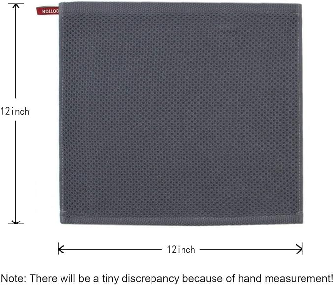 Mia'sDream Natural Cotton Tidy Dish Cloths Rags, Waffle Weave Towels, Soft and Absorbent Kitchen Hand Towel Washcloths, 12x12 inch 6 Pack (Dark Gray)