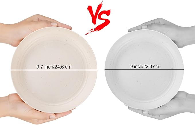 LIYH 28 Pcs Beige Wheat Straw Dinnerware Plates and Bowls Sets, Plastic Plates Reusable, Dinnerware Set for 4, Dish Set for Kitchen & Camping