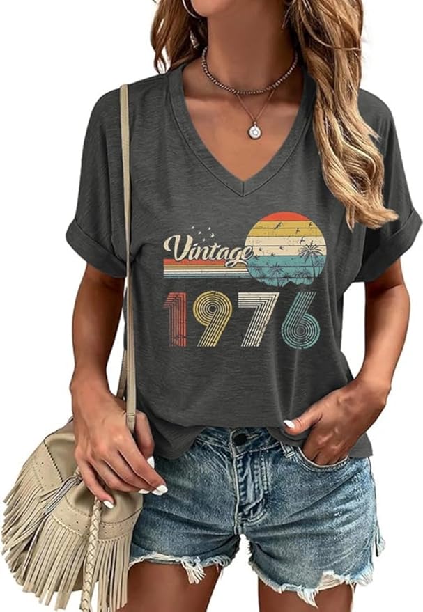 Graphic V Neck Shirt for Women Boho Floral Wildflowers Tee Casual Cottagecore Summer T-Shirt Blouse