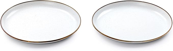 Barebones Enamel Deep Plate - Set of 2 Dinner Plates - Hand-Finished Baked Stainless Steel Trim Plate Set - Camping Kitchen and Dish Set (Eggshell)