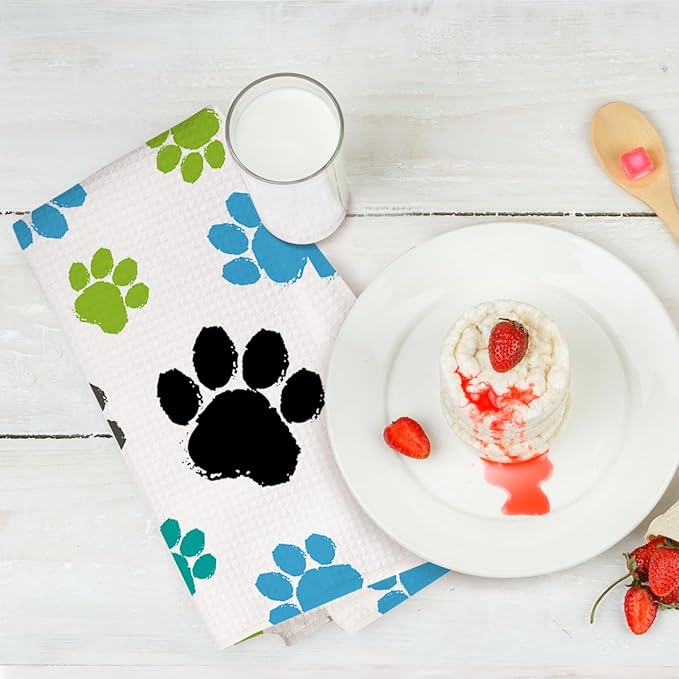 2PCS Cute Dog Paws Kitchen Towels, Dog Mom Gifts for Women Reusable Absorbent Waffle Weave Dish Tea Towels for Kitchen Bathroom Decor, Hand Towels, Dogs Gifts for Dogs Lovers