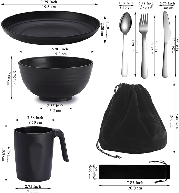 Camping Utensils, Reanea Camping Mess Kit for Travel, Camping, Picnic, Outdoor, Camping Gear Include Knife, Spoon, Fork Cutlery Set, Cup, Bowl, Plate, Camping Essentials for 1