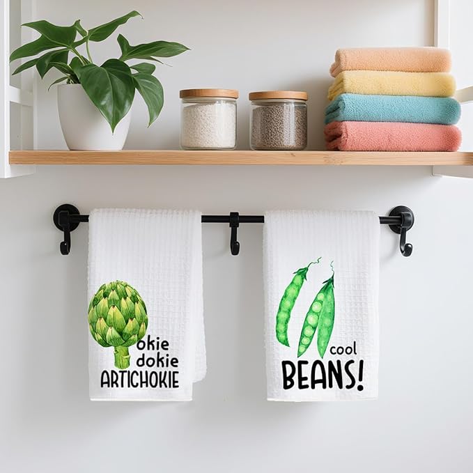 2Pcs Funny Kitchen Towels, Artichoke Beans Vegetable Decor, Hostess Gifts, Dish Towel, Housewarming Gift For Her Women, Wedding Shower Gift, Waffle Weave Hand Towels