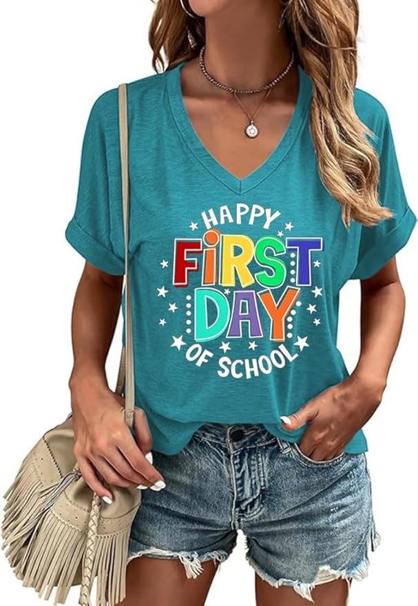 Graphic V Neck Shirt for Women Boho Floral Wildflowers Tee Casual Cottagecore Summer T-Shirt Blouse