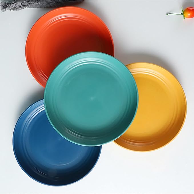 Wheat Straw Plates Set of 4, Unbreakable 8 Inch Reusable Dinner & Salad Plates, Dishwasher & Microwave Safe, Lightweight for Camping/Kitchen