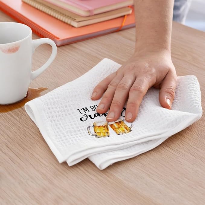2Pcs Funny Kitchen Towels 24x14 Inch, Beer Whiskey Alcohol Decor Waffle Weave Hand Towels for Kitchen Bar, White Absorbent Microfiber Dish Cloth Tea Towel Housewarming Gifts for Women Hostess