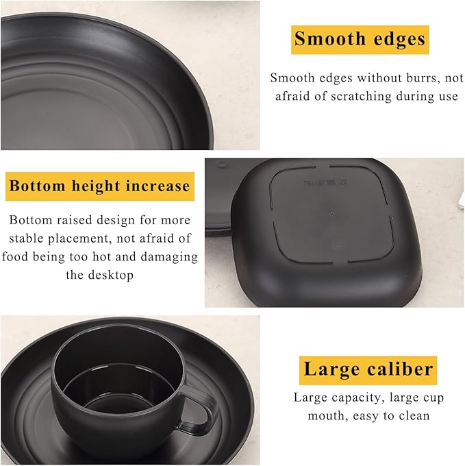 Camping Utensils, ReaNea Camping Plates and Bowls Set with Coffee Mug, Travel Cutlery Include Spoon, Fork, Knife for Home, Poolside, Outdoor, Picnic, Camp