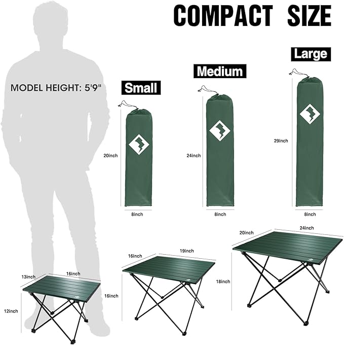 VILLEY Portable Camping Side Table, Ultralight Aluminum Folding Beach Table with Carry Bag for Outdoor Cooking, Picnic, Camp, Boat, Travel