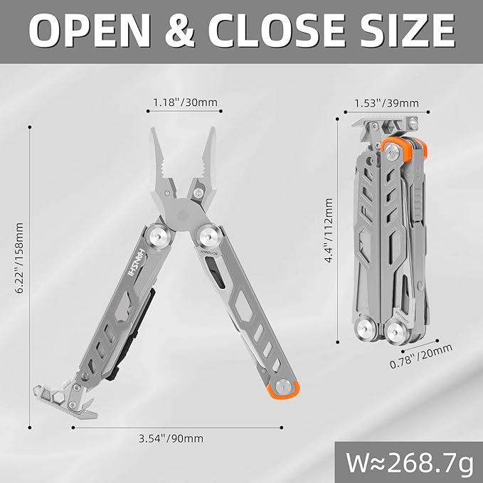 HANSHI Multitool Pliers, 22-in-1 YG10 Tungsten Steel Multi Tool with Scissors,Replaceable Wire Cutters, Flint, Window Breaker, Back Clip,Ideal for Camping, Survival and Gift(Silver)