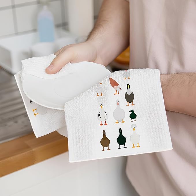 2Pcs Funny Kitchen Towels 24x14 Inch, Rooster Chicken Kitchen Decor Waffle Weave Hand Towels for Farmhouse, White Absorbent Microfiber Dish Cloth Tea Towel Chicken Gifts for Women Mom 2