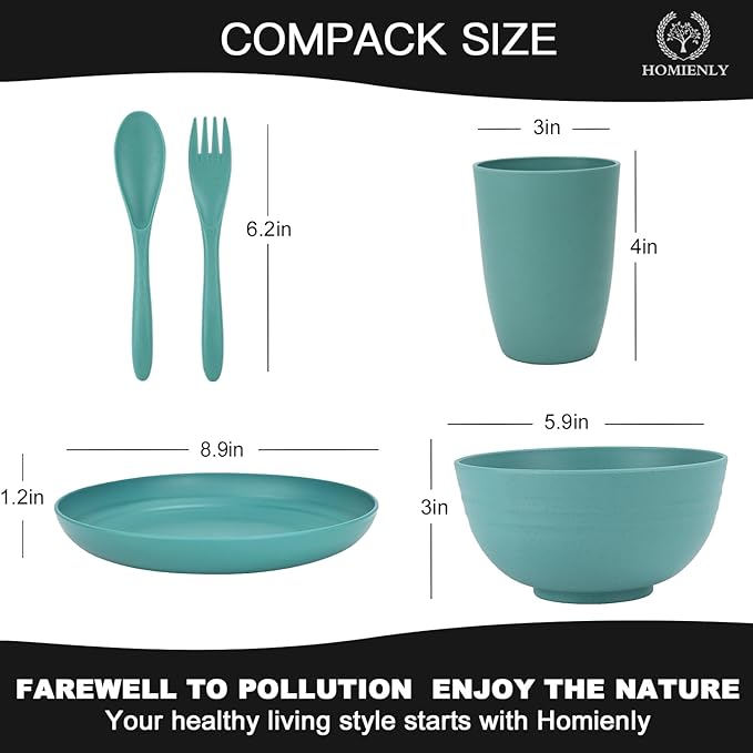 Homienly Wheat Straw Plates and Bowls Sets Unbreakable Dinnerware Set 20 PCS Dish Set for Camping, Party, Picnic Microwave and Dishwasher Safe Kitchen Dinner Set Apartment Essentials (Multicolor)