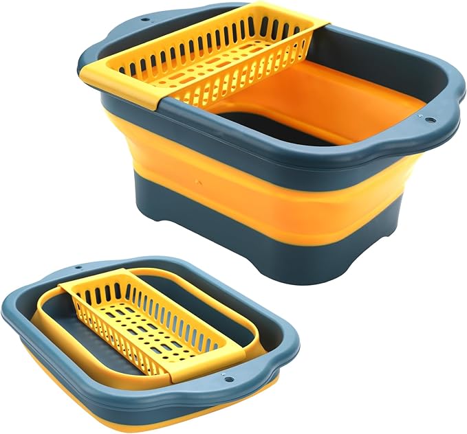 Collapsible Dish Basin with Drain Plug and Portable Sink, 11L(2.91 Gallon) collapsible Bucket with Sink, foldable Wash Basin for Station Campin/camping/Rv/Kitchen (Yellow)