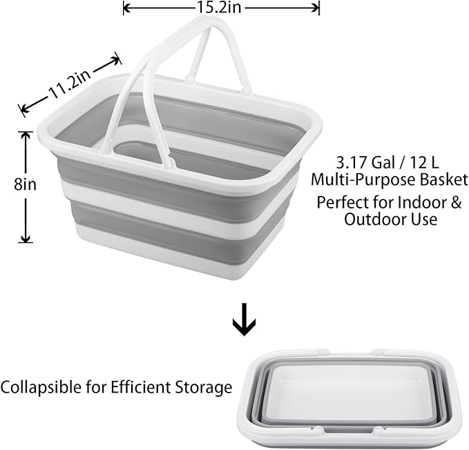 Collapsible Sink with 3.17 Gal / 12L Each, Larger Wash Basin for Washing Dishes, Camping, Hiking and Home