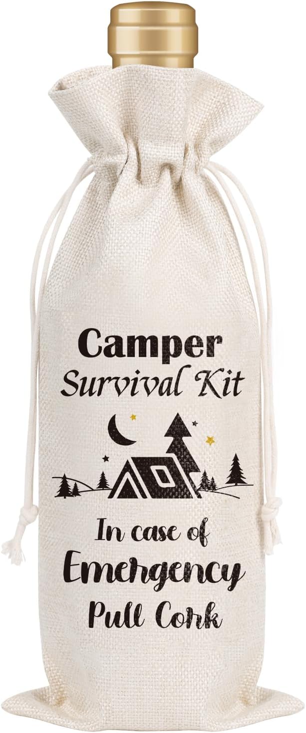 Wxiben Camping Gifts for Women Men - Campers Wine Gift Bag Gifts for Camper Lovers Fun Camping Stuff Camp Gifts for Girls Camper Survival Kit Wine Bag for Champagne Travel Outdoor Holiday Party Favor