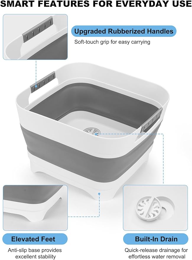 Collapsible Wash Basin Portable Foldable Sink Basin, BPA-Free Silicone Vegetable Fruit Washing Bowl, Space Saving Multi-Purpose Sink for Baby Bottle, Kitchen Camping Travel