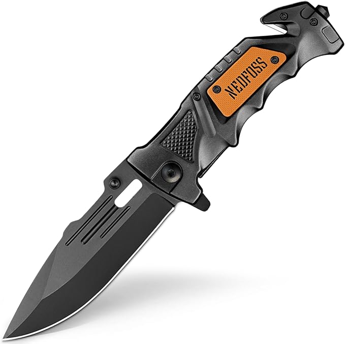 NedFoss Pocket Folding Knife DA75 Mini, 3 in 1 Pocket Knife Gifts for Men, 2.95 Inch Survival Knife with Liner-Lock Belt Clip, Seat Belt Cutter, Glass Breaker, Hunting knife for Camping Hiking
