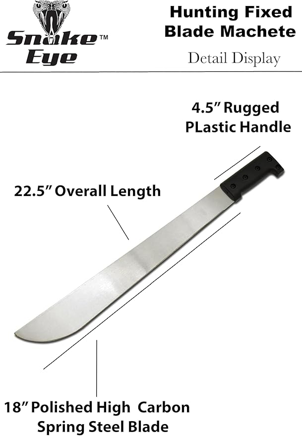 Snake Eye Tactical Full-Tang Machete – Heavy Duty Fixed Blade Survival Tool with Reinforced Nylon Sheath for Camping, Hunting, and Bushcraft
