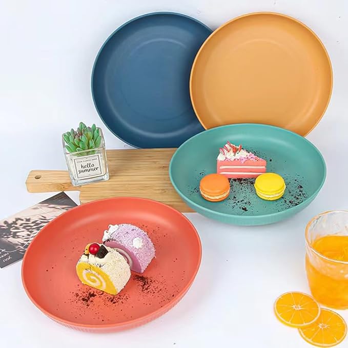 LRUUIDDE Lightweight Wheat Straw Plates 9 Inch, Microwave and Dishwasher Safe BPA Free and Healthy Reusable Unbreakable Deep Dinner Plates, Outdoor for Picnic, Camping (4pack)
