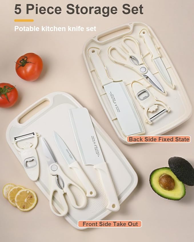 SUJAYU 5 in 1 Mini Knife and Cutting Board Set, Pink, Compact, Stainless Steel, One Size, Adult, Indoor/Outdoor Use
